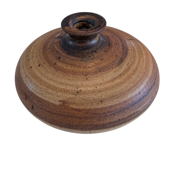 MCM Danish Vintage Brown and Tan Studio Pottery Ceramic Vase Artist Signed - Picture 5 of 16